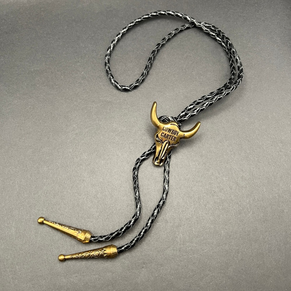 Beyonce Cowboy Carter Bolo Tie Tour 2025 Merch Black Gold Western Bull Skull